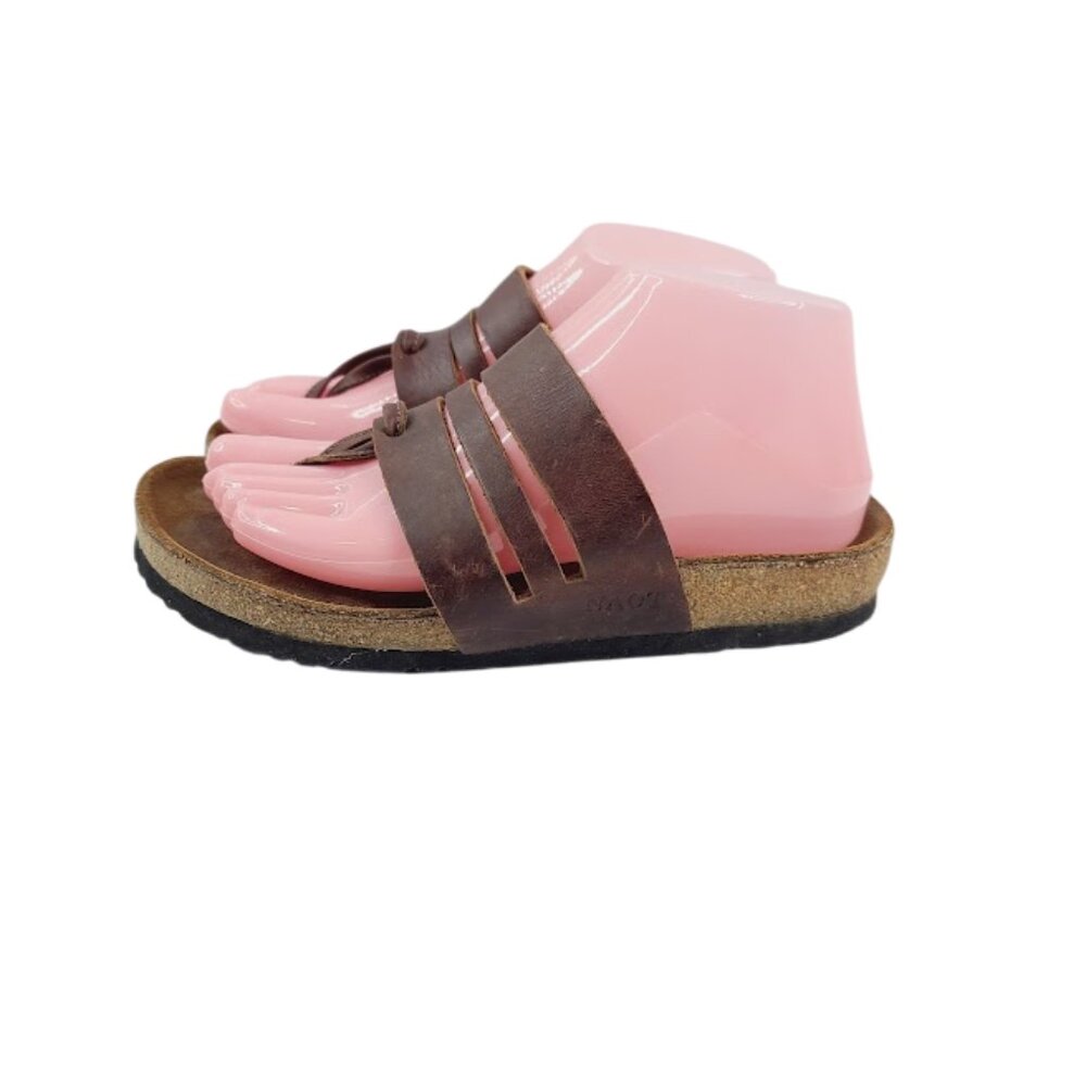 Naot Women's Brown Leather Cork Sole Classic Wide Strap Thong Sandal Size 8